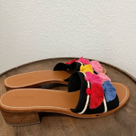 Anthropologie Soludos Tassel City Flat Open Toe Slide Sandals Women's Size 9.5 - Picture 7 of 8